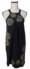 Trina Turk Womens Halter Dress Size 2 Black Metallic Gold Sequins Prom Wedding