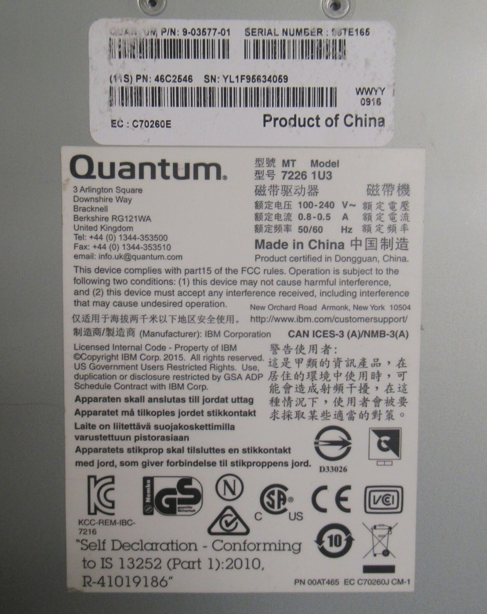 Quantum 7226 1U3 9-03577 46C2546 SAS Media Tape Drive Enclosure | eBay 