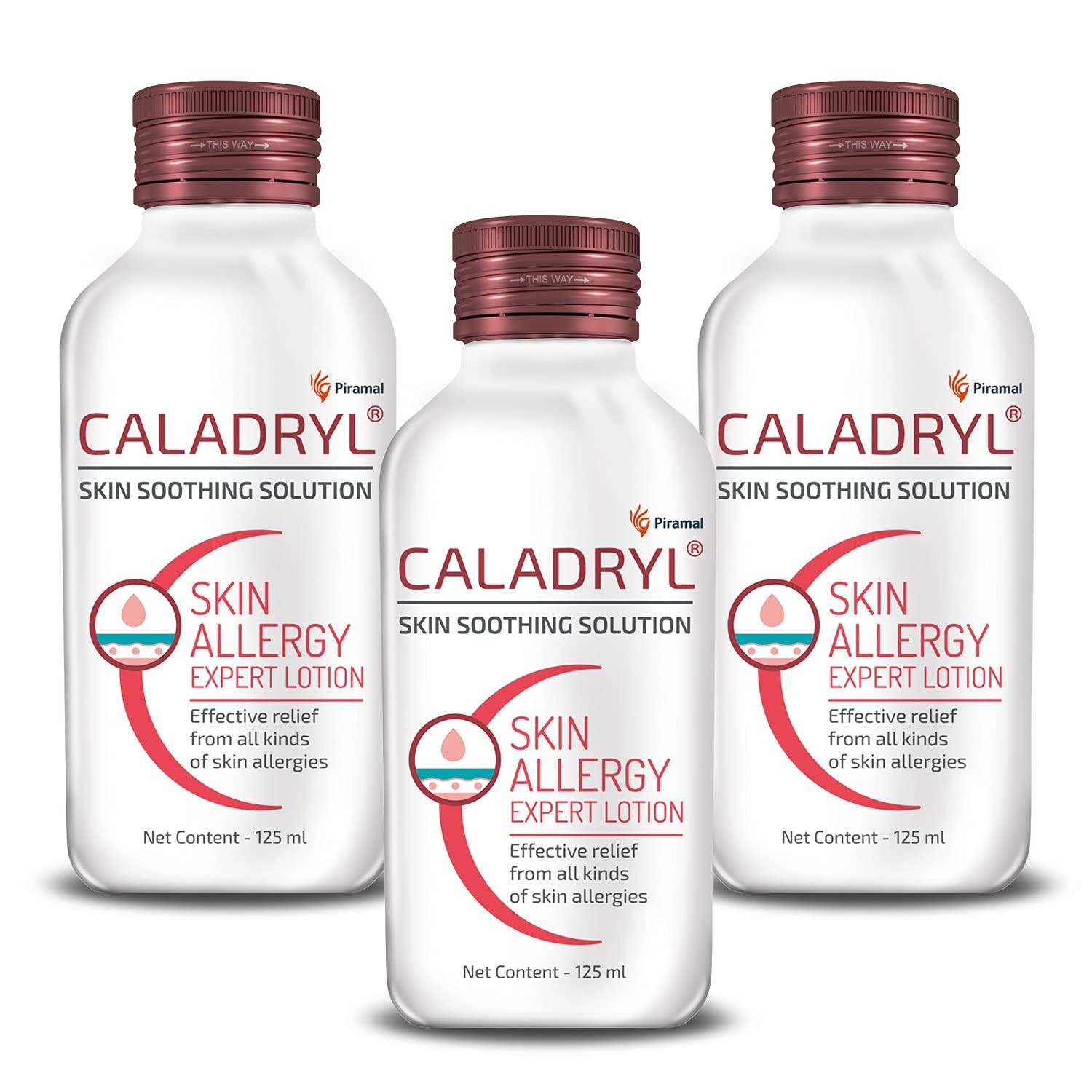3 x Caladryl Skin Allergy Expert Lotion for relief from skin rashes 125 ml