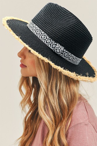 MIZ FASHION Women's Fashion Natural Handmade Frayed Trim Straw Beach Sun Hat - Picture 2 of 5