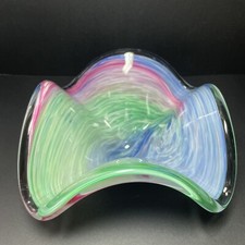 Murano Swirled Italian Art Glass Bowl Pastel Colors Free Form Style Centerpiece
