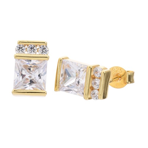Sterling Silver CZ Iced Princess Cut Square Push Back Stud Earrings EPR 100 - Picture 3 of 4