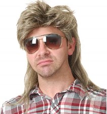 Mens Mullet Wig Blonde Retro 70s 80s Disco Rocker Curly Punk Party Costume
