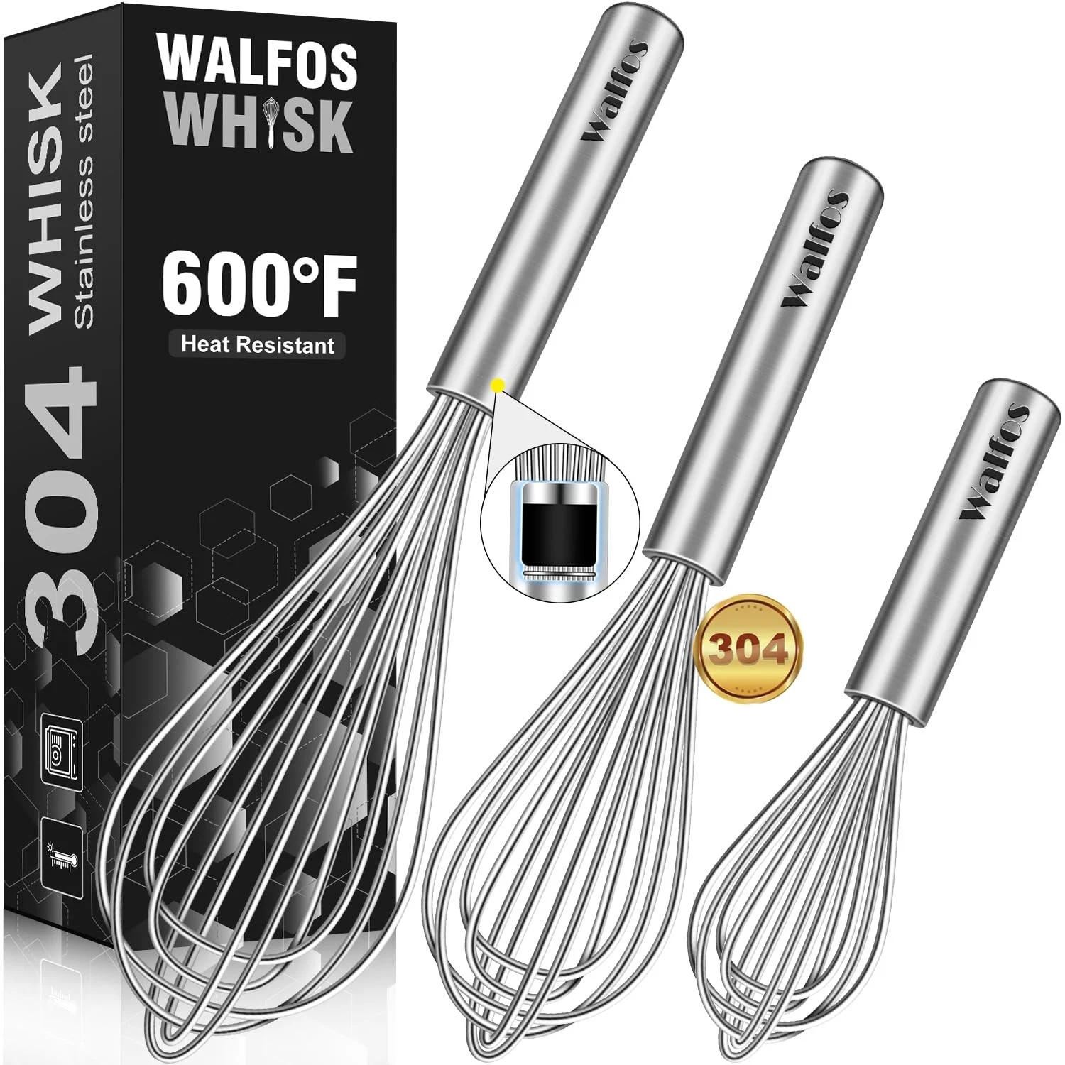 Whisk,304 Stainless Steel whisk,No-Rust 7+9+11inch Whisks for cooking Nice fo...