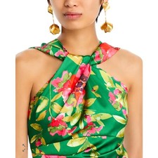Eliza J Green Floral Halter Neck Dress Size 2 NWT Twist Neck Sheath