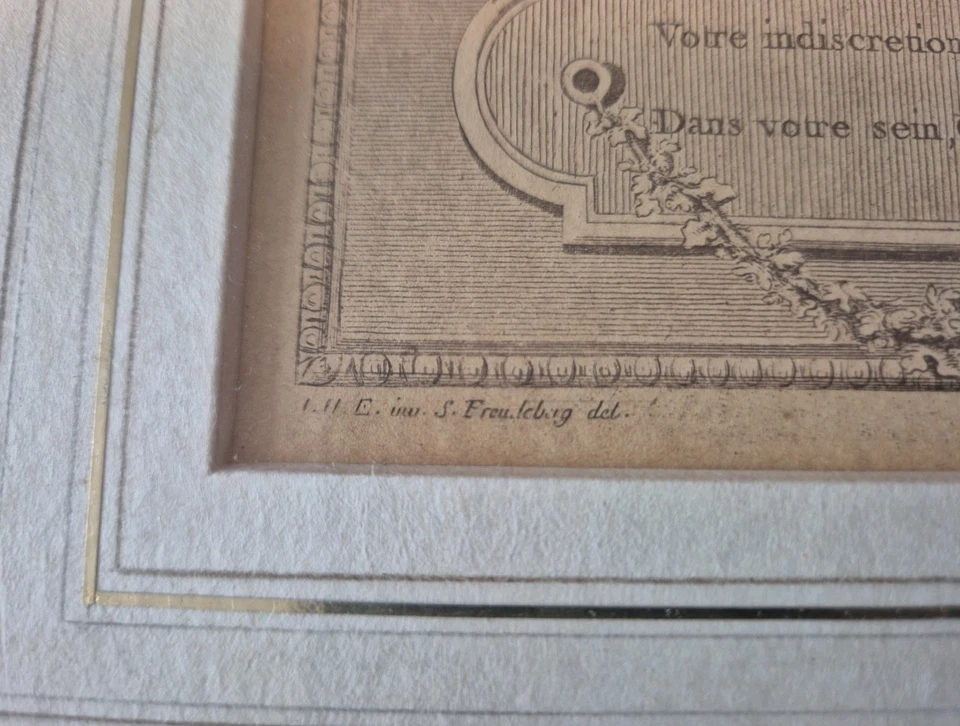 Antike Französische Gravur "La Visite Inattendue" (1774) - Bild 4 von 4