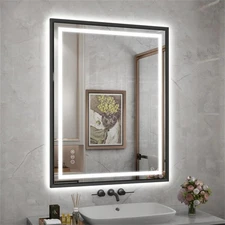 24x 32 LED Bathroom Mirror with Black Frame, Stepless Dimmable, Anti-Fog, Sha...