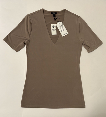 #ad Express Women’s Brown Solid V Neck Short Sleeve Pullover T Shirt Size S $24.00