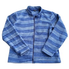 Eddie Bauer Fleece Jacket Size L Youth Sweater Blue Striped Zip Outdoor Winter