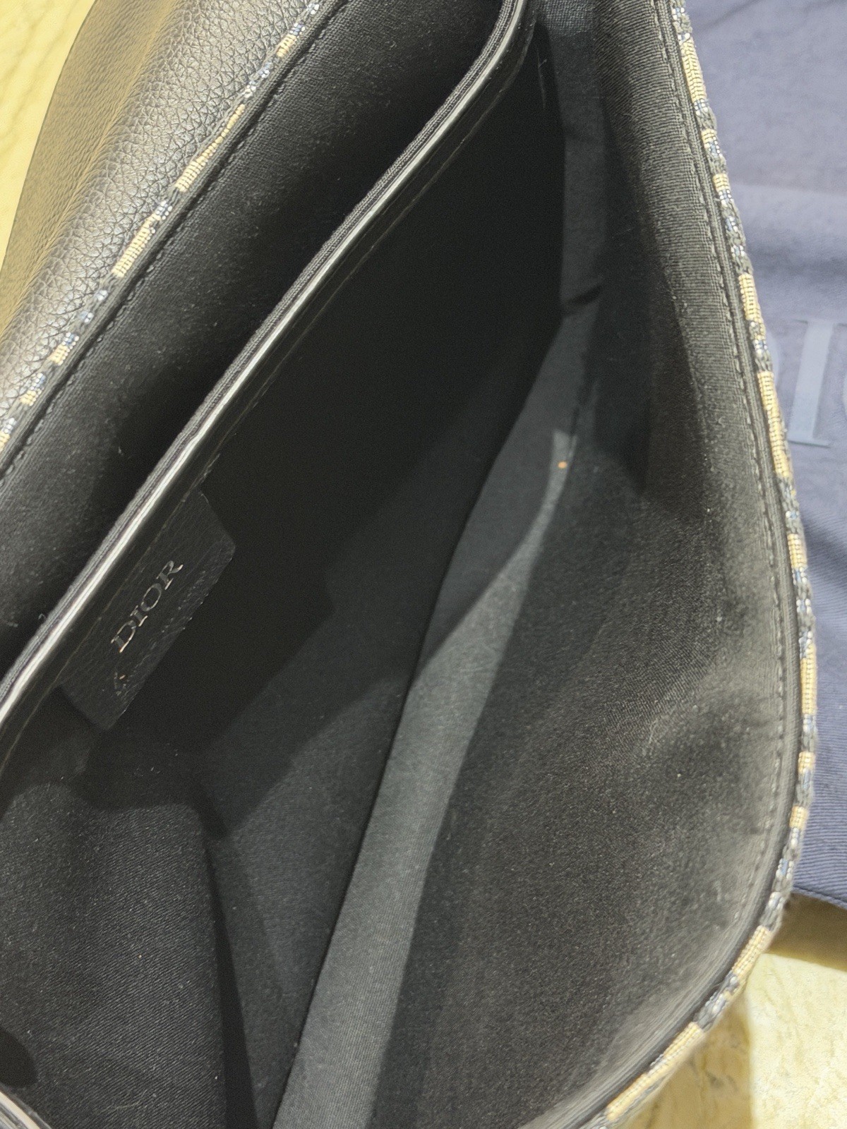 Christian Dior Oblique Saddle Clutch Bag Black Beige Leather Cloth image 7