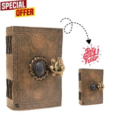 Leather Blank Book Journal–Blue Stone & Dual Moon Embossed,5"x7", 200 Pages|B1G1