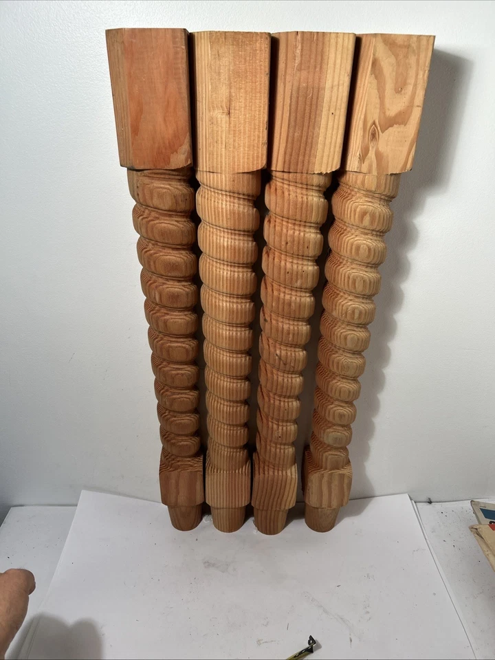 Juego de 4 patas de mesa hechas a mano corazón pino cebada torcida/cuerda 3-1/2" x 3-1/2" x 30" Foto 4 de 4