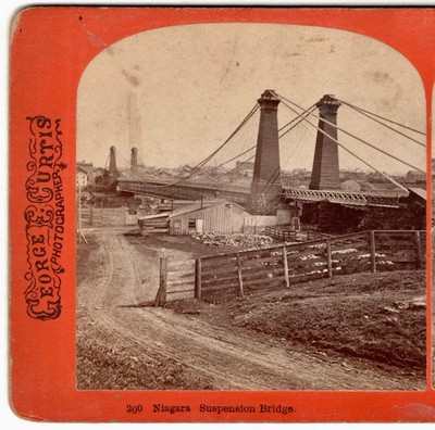 NIAGARA SUSPENSION BRIDGE Photo SV Entrance Construction Yard Fence 1870s Curtis