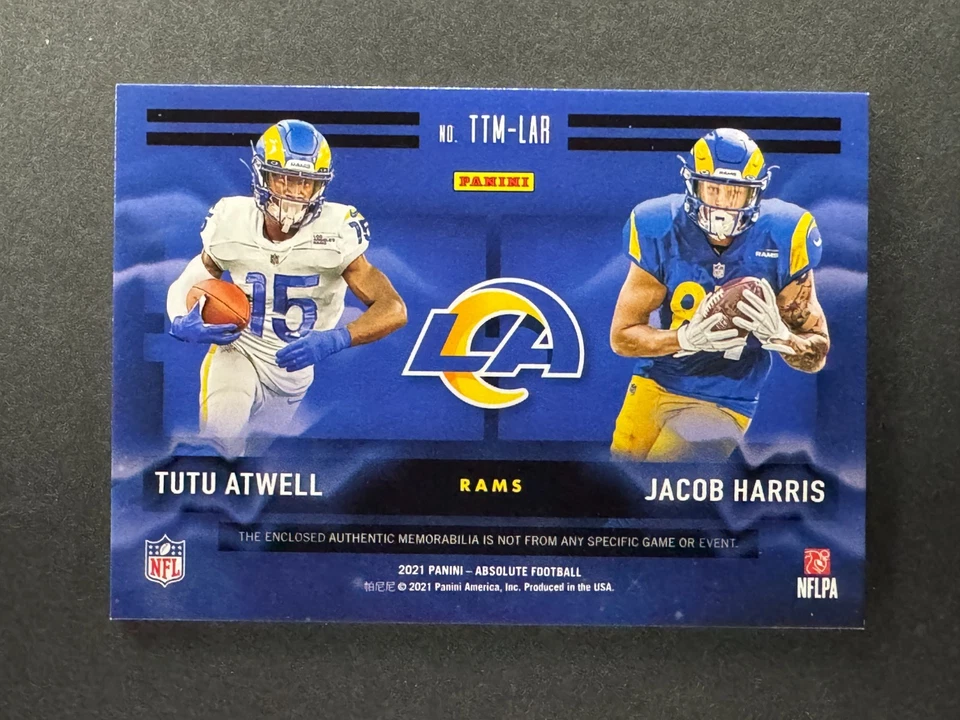 Tutu Atwell Jacob Harris 2021 Panini Absolute Team Tandem Patch /75 #TTM-LAR - Image 2 of 2