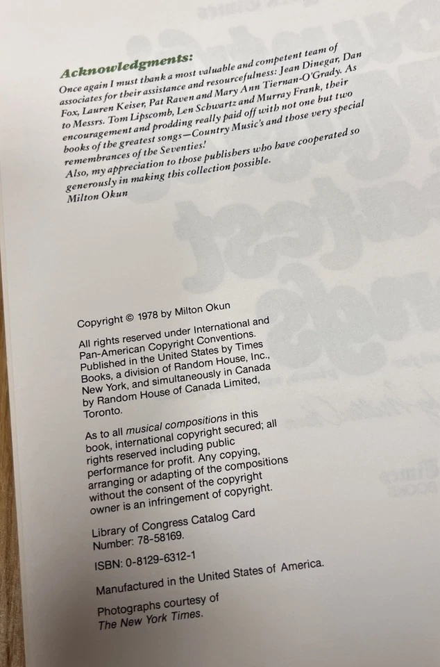 乡村音乐最伟大的歌曲,纽约时报,歌曲集 1978 钢琴/声乐/吉他 — 第 2/4 张图片