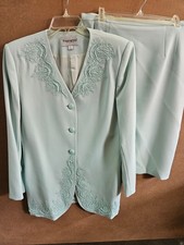 John Meyer Of Norwich Light Green 2pcs Skirt Blazer Suit Beads Sequins Size 14