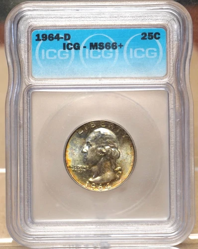 1964-D WASHINGTON QUARTER ICG MS66+ PLUS DESIGNATION 706716 - NICELY TONED