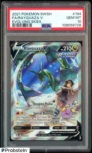 2021 Pokemon SWSH Evolving Skies #194 FA Rayquaza V PSA 10 GEM MINT