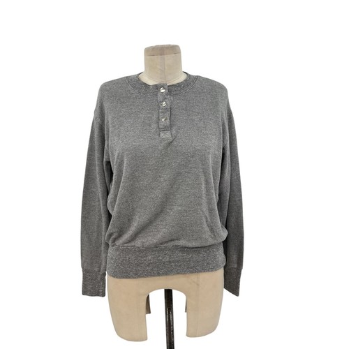 Monrow Soul Cycle Collab Embroidered Sweatshirt Top Henley Gray Size Small - Picture 2 of 11
