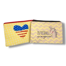 Set Of Two Makeup Bags Perfectly Posh Yellow Travel Cosmetic Storage Unicorn