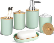 Green Bathroom Accessories Set 5 Pcs, Plastic Sage Green Bathroom Decor, Lotion