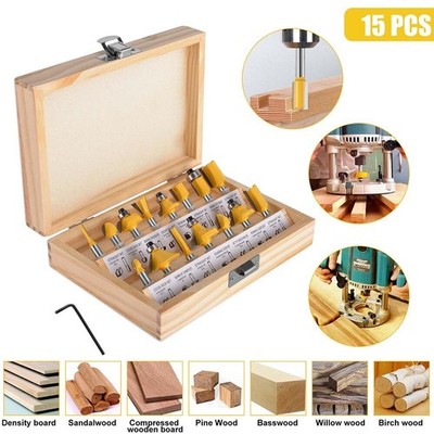15Pc Carbon Milling Cutter Router Bit Set Tungsten Carbide Router 1/4'' Shank NEW