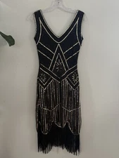 WOMEN'S BABEYOND 1920'S GATSBY FLAPPER DRESS-BLACK SIZE SMALL