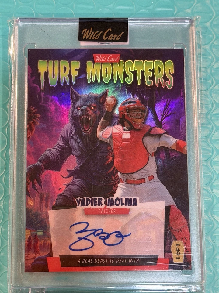 2025 Wild Card Turf Monsters Yadier Molina Autographed 1 of 1. Purple Werewolf - Image 2 of 3