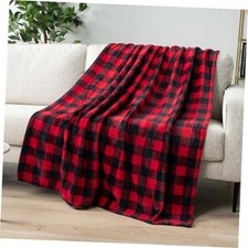 Black and Red Buffalo Plaid Fleece 50 x 60 Inches - Throw Plaid Red/Black