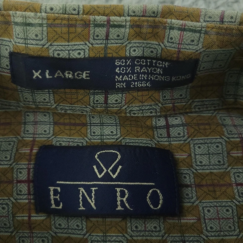 Camisa De Colección Enro Para Hombres XL Marrón Geométrica Manga Larga Vestido Botón Delantero Años 90 Foto 4 de 4