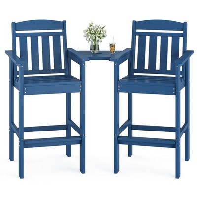 Set of 2 Tall Adirondack Chairs HDPE Garden Patio Balcony Pool Tall Chair w Tray