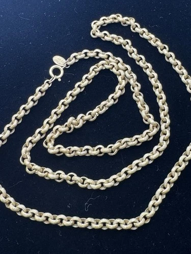 Vintage Miriam Haskell Necklace Gold Tone Etched Link Chunky Chain Signed 1950s