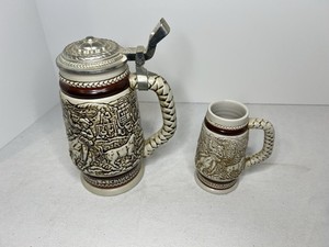 Avon Ceramarte Brazil Western Stein & Matching Cup Set 1980/1983 Cowboy  Relief