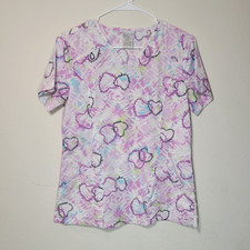 ScrubStar Women's Small Pink Scrub Top with Hearts V-Neck