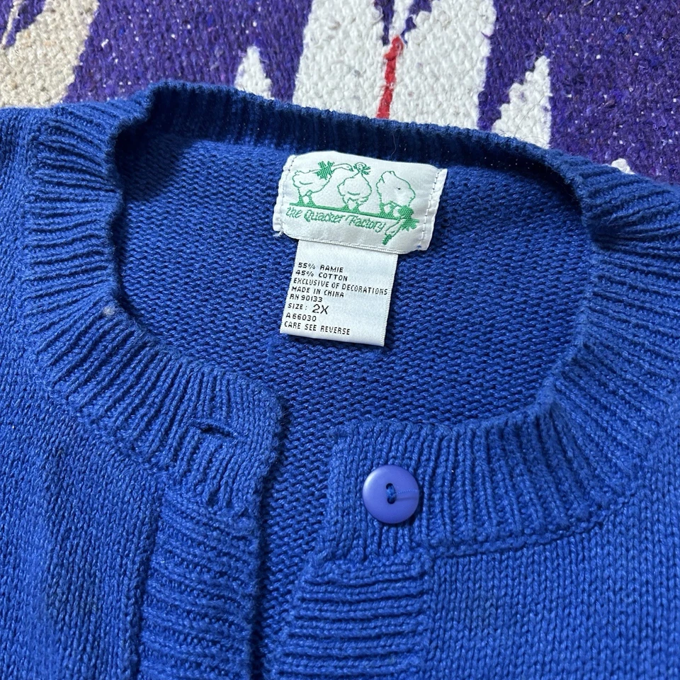 Vintage Quacker Factory Cat Cardigan Sweater Size 2X "A Cat is A Cat" Blue - Image 3 of 4