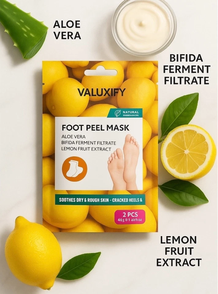 Triple Pack Lemon Foot Peel Masks | Deep Exfoliating Socks | Soft Smooth Feet - Image 3 of 4