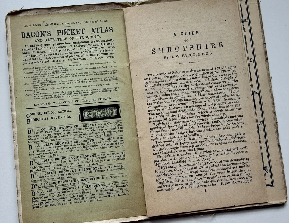 1892 Bacon's Shropshire County Map & Guide, Showing Danger Hills     [33312] - Image 3 of 4