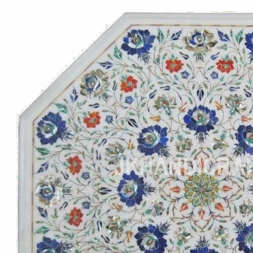 Rare abalone shell White Marble Gemstones Inlay Work Table Top Home Decor Gift - Image 2 of 4