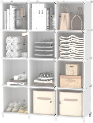 12-Cube Storage Organizer with Doors for Bedroom and Home Office, White