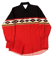 Vintage Wrangler Western Cowboy Red Aztec Pearl Snap Button Up Men's Large