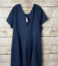 Lane Bryant Womens Navy  Waffle Textured Lace Up  Tie  S/Sleeves Dress Sz 28 NEW