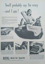 1946 vintage Royal Portable typewriter Print Ad. Black And White Photography  thumbnail