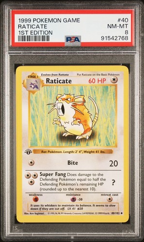 Pokémon TCG - Raticate 40/102 - 1st Edition - Shadowless Base Set [PSA ...