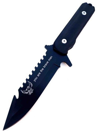 Coltello A Lama Fissa Full Tang con fodero in Pelle Da Caccia Pesca e Campeggio - Foto 3 di 7