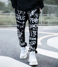 Niepce Doodle Arts Streetwear Black Sweatpants Graffiti Art Jogger Pants
