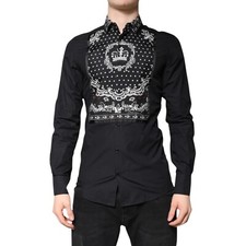 DOLCE & GABBANA Shirt Black White Bandana GOLD Formal Dress 39/US15.5/S 970usd
