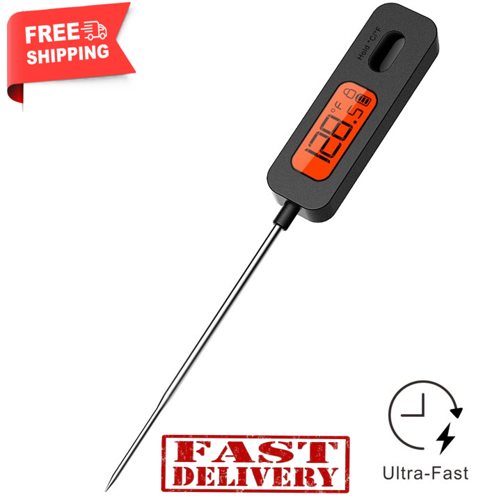 Meat Thermometer Digital Instant Read LCD Big Screen Roasting Kitchen Black New-image