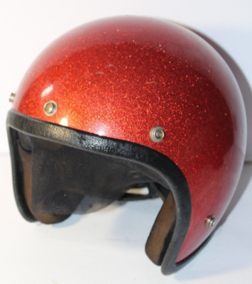 7 1/4 - 7 3/8 1970s VINTAGE MOTORCYCLE HELMET ASC Fury Red Metal Flake Metallic