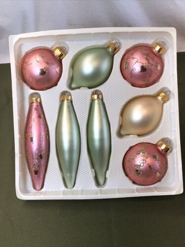 Vintage Sparkling Creations Set Of 8 Christmas Glass Ornaments Pastel Colors P/O - Picture 1 of 12