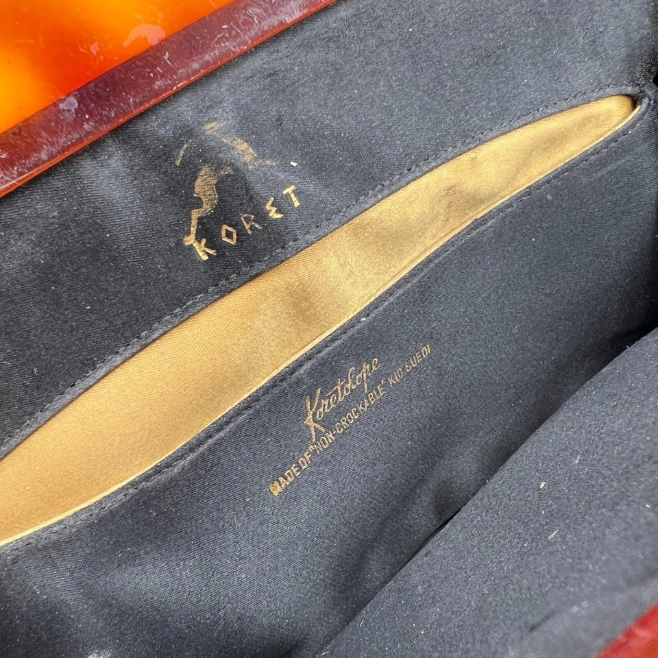 Bolso de Mano Koret Negro Niño Gamuza Naranja Cierre Lucite Vintage Koretlope Años 50 Foto 4 de 4